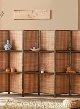 新中式屏风隔断客厅遮挡茶室办公室客厅遮挡简易竹编实木带隔板