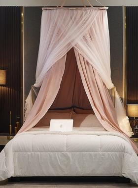 双层布加纱床帘1.5米1.8一体式遮光床幔圆顶吊顶蚊帐防蚊