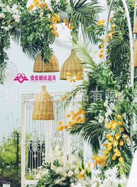 新款婚庆道具森林竹编藤艺复古户外婚礼背景装饰吊灯