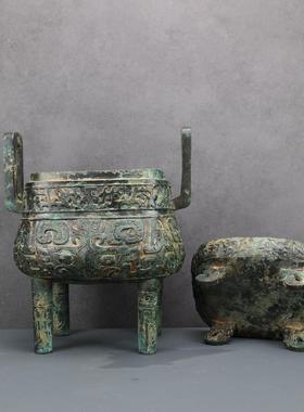 【腾候鼎】仿古铜装饰品博古架铜祥德工艺滕州博物馆文创铜摆件