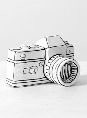 黑白线条相机模型手绘样板间几何装饰家居小众高级感电视柜