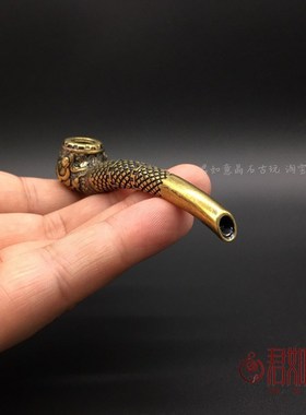 速发纯铜佛字烟斗过铜雕花斗烟老烟嘴烟袋黄古玩铜器收藏