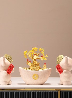 速发新中式招财大象柜财树摆居电视酒发装饰客厅乔迁新件礼品开业