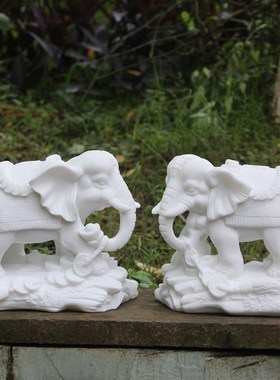 速发石雕大象一迁庭院别墅家雕书房办公室送礼乔对摆件精用石雕工