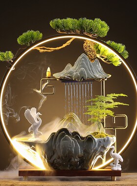 速发流水器生财喷泉摆件创意中式循环陶瓷办财客厅招公室桌面礼业