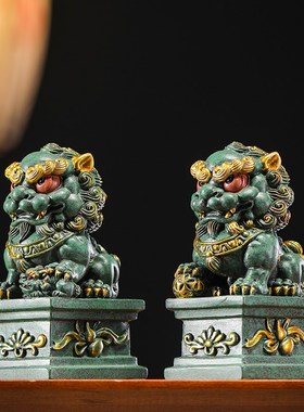 速发青砂石故宫摆创镇潮石狮子一对护院国宅茶桌茶宠鱼缸造景装饰