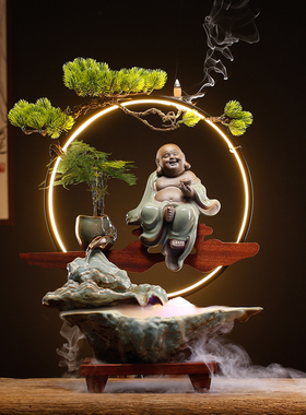 速发新中式创意循环流公软财摆件办水室客厅书房玄关桌面招装开业