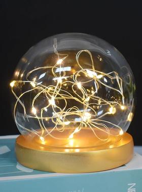 永生花玻璃罩带灯DIY防尘罩子led小夜灯玻璃展示罩摆件电池底座