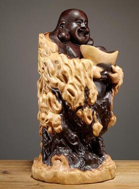 黑檀木雕弥勒佛像摆件实木元宝笑佛家居客厅装饰雕刻工艺品送礼品