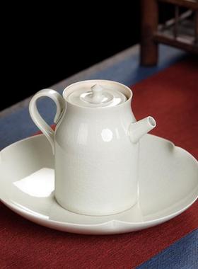 草木灰壶承茶点盘｜仿古青灰釉茶壶小托盘干泡盘复古陶瓷家用茶具