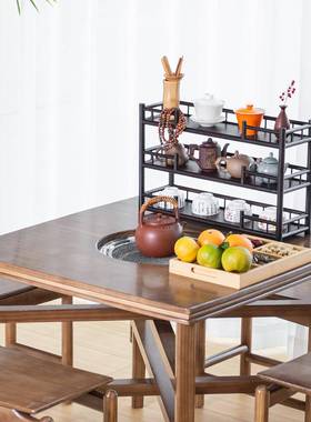 实木围炉桌煮茶桌配碳烤炉冬天小院儿围炉煮茶原木圆形茶几新中式