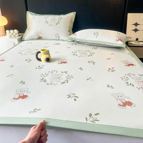 夏季冰丝凉席三件套夏天空调席子可折叠水洗软席床上凉垫家用 - 图0