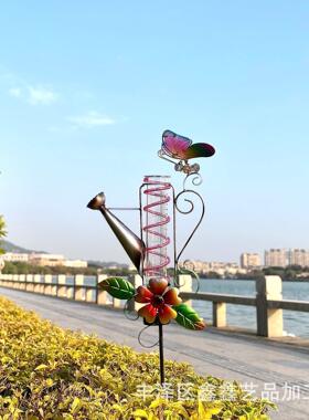 太阳能量雨器太阳能花插金属铁艺工艺品地插花园装饰园林插件