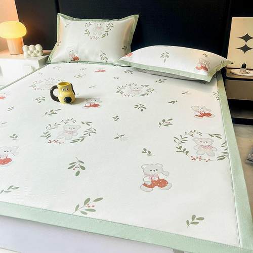 夏季冰丝凉席三件套夏天空调席子可折叠水洗软席床上凉垫家用 - 图1