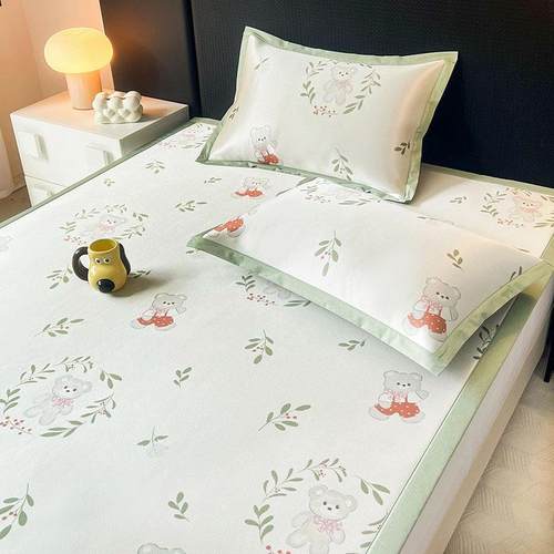 夏季冰丝凉席三件套夏天空调席子可折叠水洗软席床上凉垫家用 - 图2