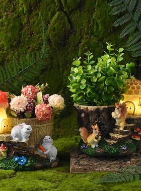 新品动物花盆六角灯花园装饰园林户外景观路灯树脂工艺品摆件