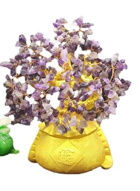 黄水晶摇钱树摆件小招财树家居创意酒柜家装饰品客厅电视柜发财树