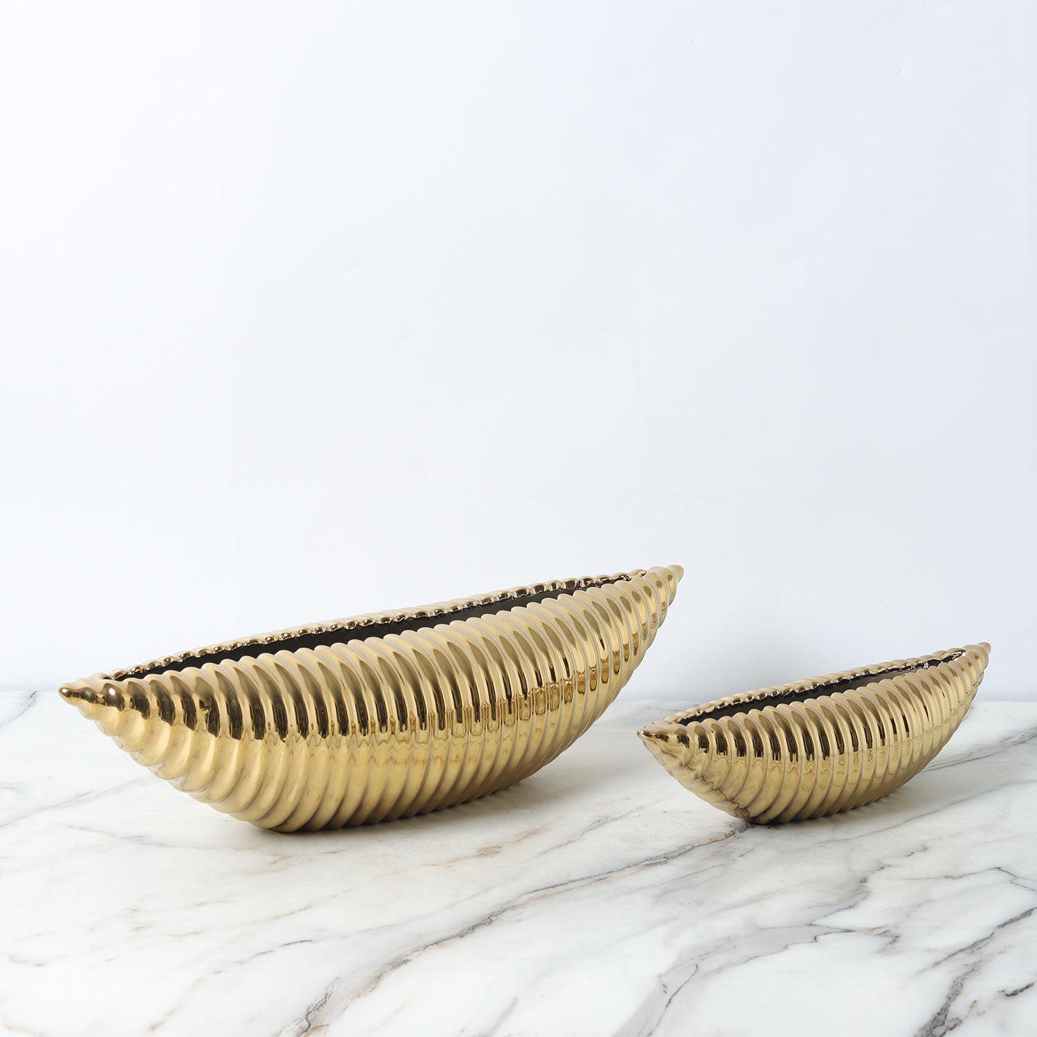 船形贝壳卷荷花瓶花器摆件诧寂风做旧复古电视柜酒柜玄关书柜饰品 - 图2