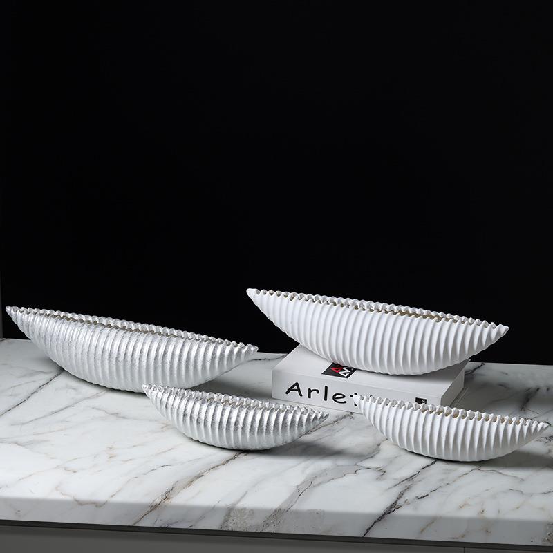 船形贝壳卷荷花瓶花器摆件诧寂风做旧复古电视柜酒柜玄关书柜饰品 - 图1