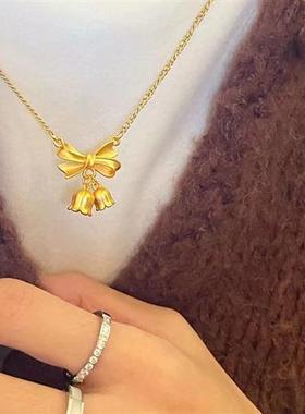 认准抖音钛钢项链不掉色铃兰花吊坠超仙蝴蝶结项链女网红设计感锁