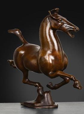 纯铜马踏飞燕摆件铜奔马家居客厅书房办公室中式装饰品仿古工艺礼