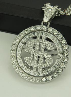 Hip Hop Diamond Turning Dollar Pendant Necklace Personality