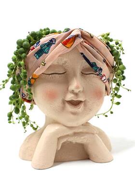 极速Human Face Vase Resin Sculpture Double Hands Hold Cheek