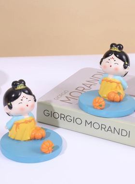 唐仕女手机座创意可爱卡通手机支架心树脂工艺品摆件礼品