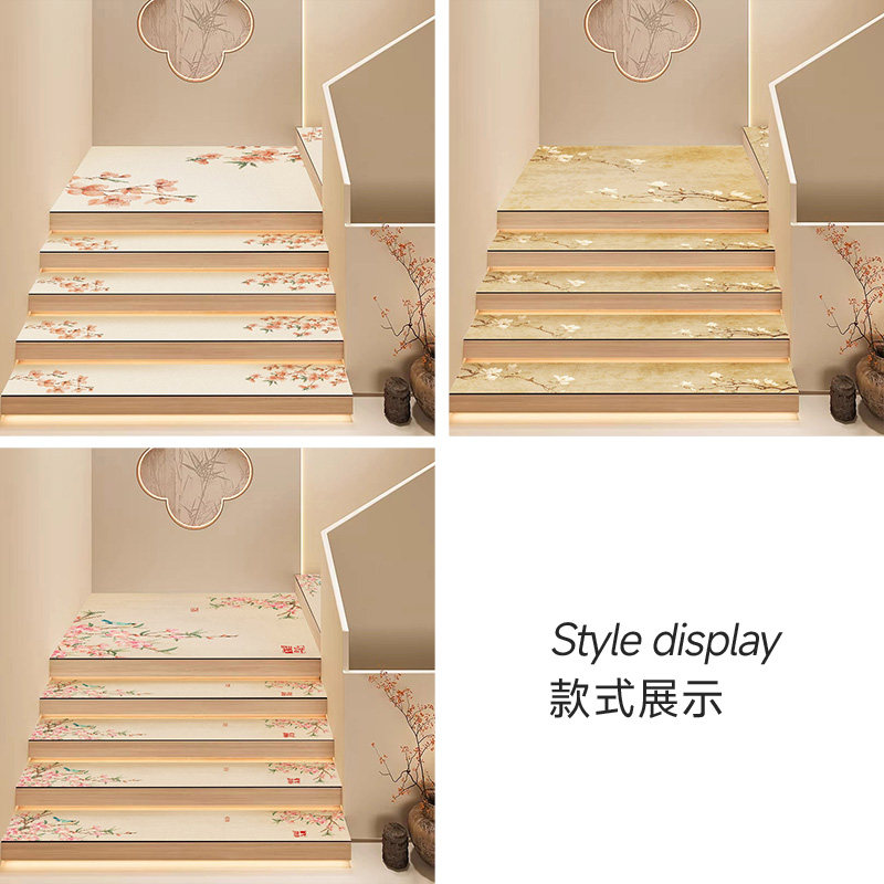 Song style aesthetic diatom mud stair mats non-slip washable foot mats solid wood step floor mats carpet new Chinese style villa