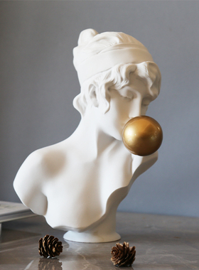 极速北欧轻奢金色吹泡泡少女雕塑摆件人物雕像客厅电视柜艺术软装