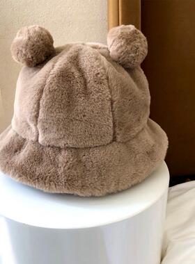 极速Fashion Autumn Winter Leopard Fur Bucket Hat Bear Ear Ba