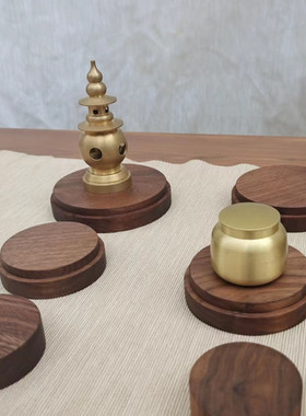 黑胡桃实木圆形底座加高盆景石头装饰花瓶花盆胸像摆X件工艺品底