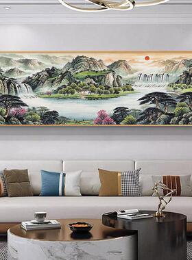 客厅挂画新中式聚盆靠山山水画公室酒店样板间沙发背景墙画