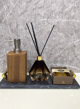 样板房卫生间香薰摆件大理石托盘套装洗手间台面软装饰品酒店公寓
