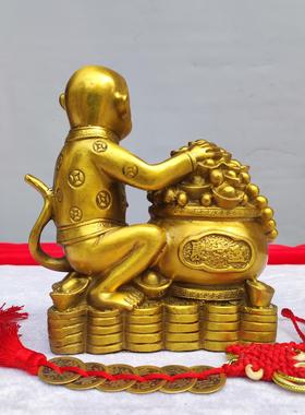 黄铜元宝猴摆件 铜聚宝盆 十二生肖猴 家居收银台商务工艺礼品
