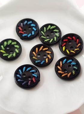 天然木头扣二眼线圈儿童装卡通木头纽扣穿绳木质扣子