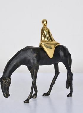 简约现书代锌合金黑金色楼人坐马SL1350售部客厅家居房卧室饰品摆
