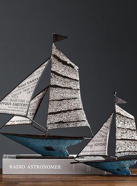 现代帆船摆件一帆风顺创意美式客厅电视酒柜办公室桌面家居装饰品