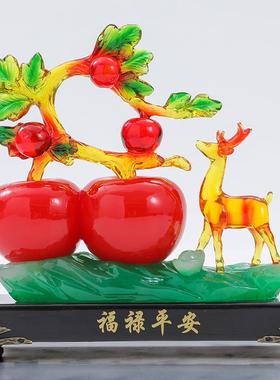 红苹果一对摆件富贵平安如意鹿客厅博古架酒柜家居装饰品乔迁新居