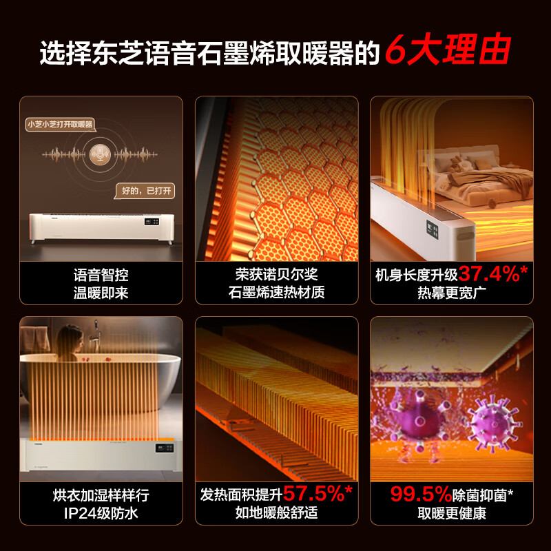 东芝石墨烯踢脚线取暖器家用电暖气神器冬季节能大面积电热取暖器