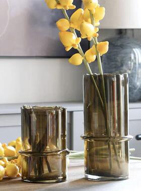 现代简约设计师花器摆件不规则直筒琉璃花瓶客厅餐桌轻奢透明插花