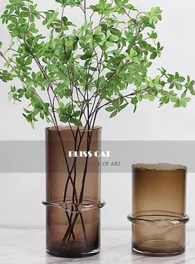 现代简约设计师花器摆件不规则直筒琉璃花瓶客厅餐桌轻奢透明插花