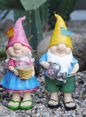 田园风小矮人摆件户外庭院草坪灯园艺装饰品创意礼品雕塑摆设