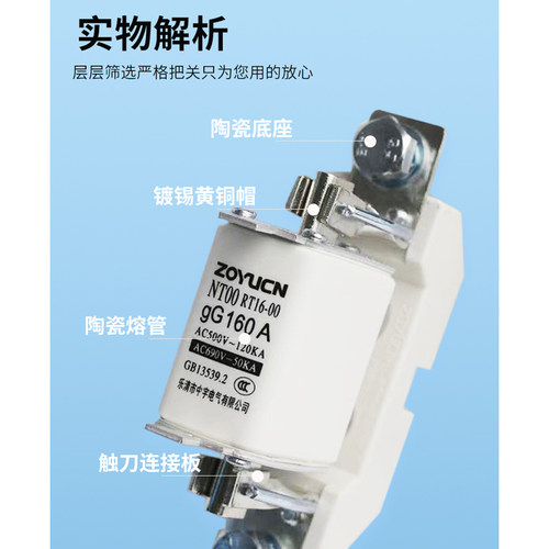 低压熔断器熔芯 RT16-00陶瓷保险丝底座NT00/NT1 63A100A125A160A - 图1