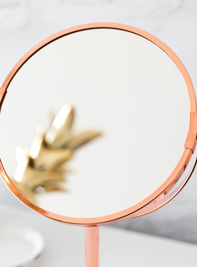 北欧风大理石台式梳妆镜  金色双面化妆镜样板间摆件家居装饰