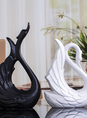 北欧风格简约客厅摆件比翼天鹅玄关装饰品门厅办公室摆设工艺品