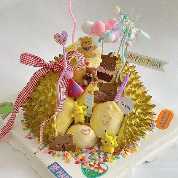 生日蛋糕摆件装饰榴莲dliy材料摆件插件小熊蜡烛网红烘焙配件全套,淘宝优惠券,粉丝福利购,淘宝优惠卷