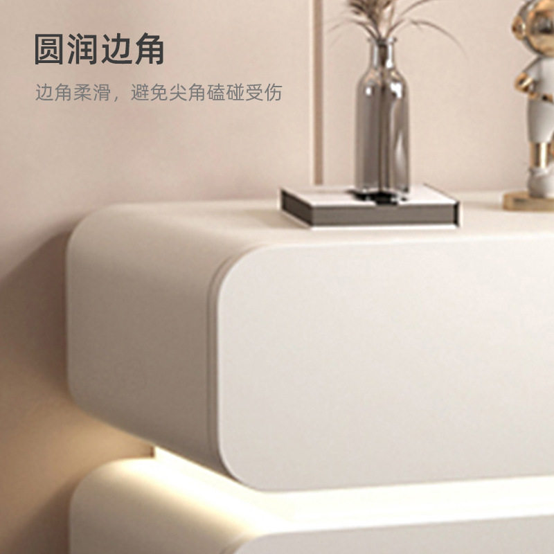 带灯床头柜奶油风创意现代简约卧室家用床边悬浮储物实木小柜子,淘宝优惠券,粉丝福利购,淘宝优惠卷