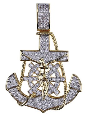 嘻哈船锚十字架潮牌Anchor男士吊坠欧美个性船舵锆石项链Jesusins