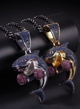 Pendant金刚Boxing嘻哈潮hiphop拳击拳套鲨鱼男Shark拳王玉项链